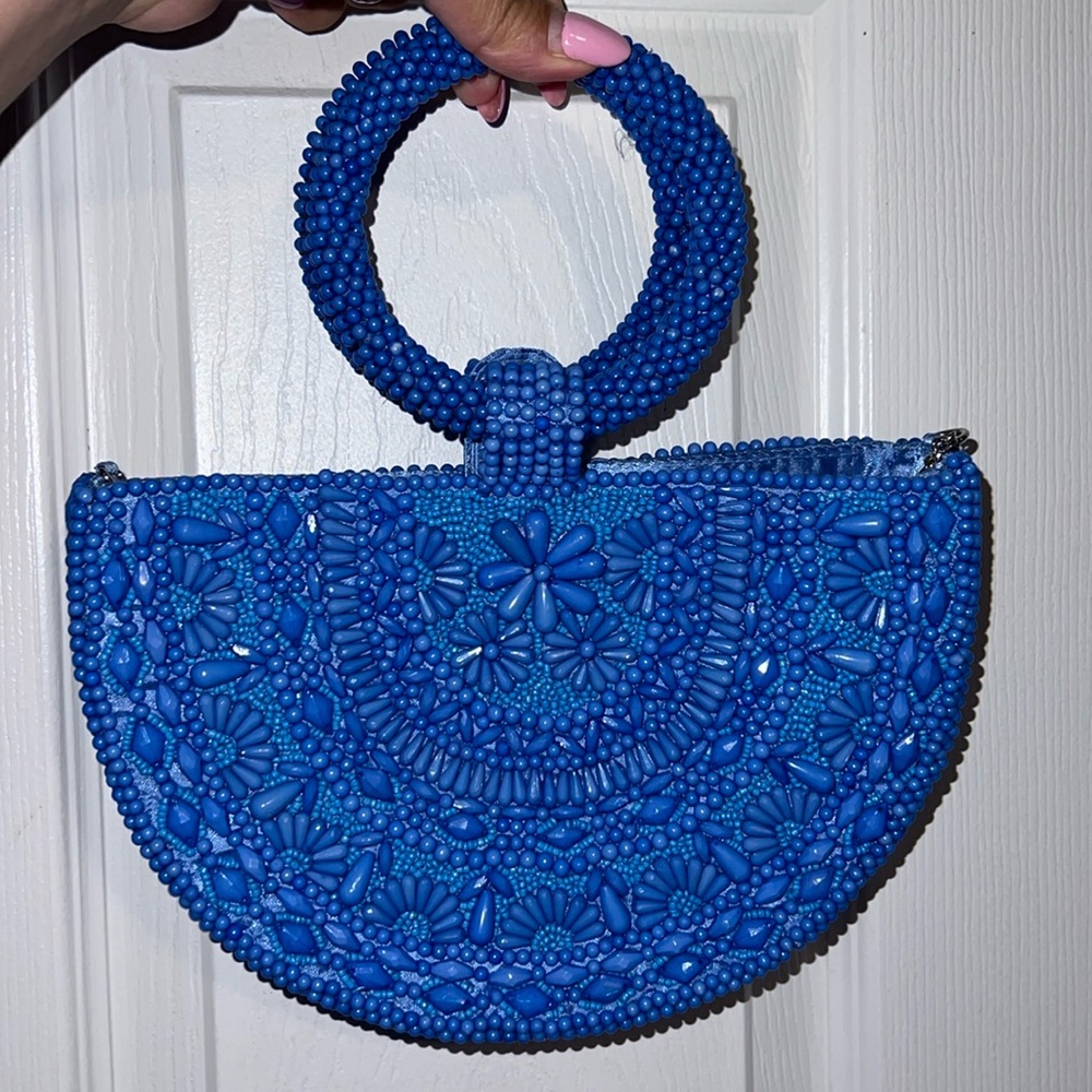 Viral RARE Blue Crescent Beaded Bag Made in India NWOT